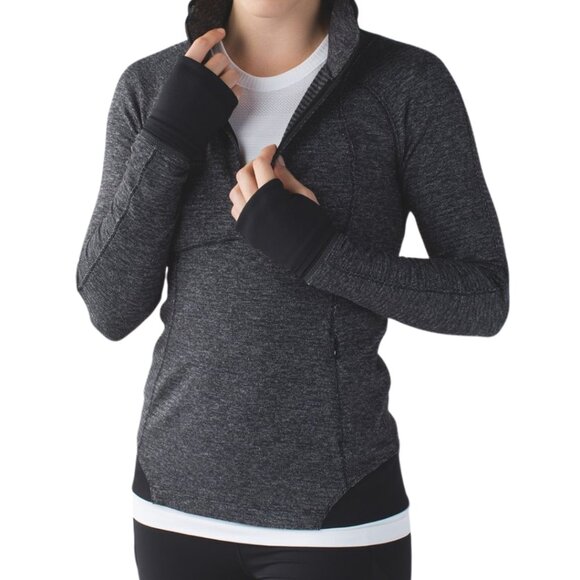 Lululemon Runderful 1/2 Zip Pullover Top, Black Gray 12 - Running, Thumbholes - Picture 12 of 13